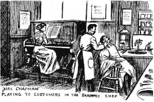 Copy of Mrs. Chapman Playing to Customers in the Barber's Shop